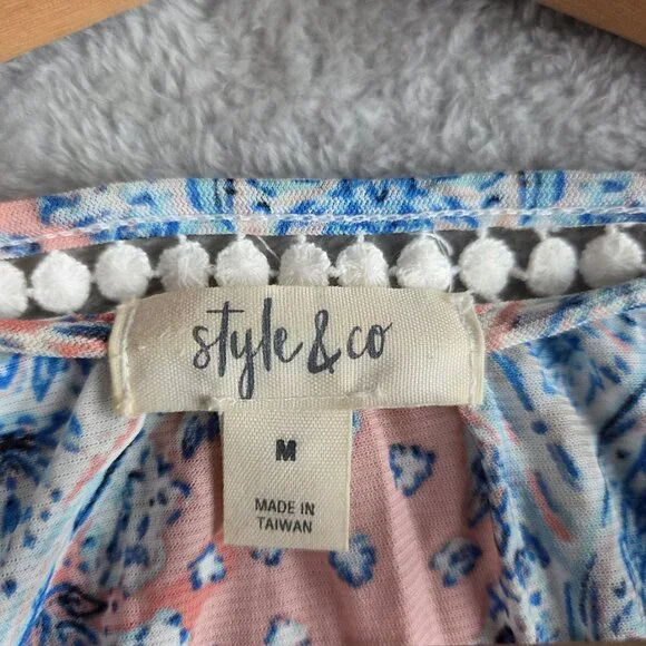 Style & Co. Women's White Pom-Pom Trim Peasant Blouse, Size Medium - Picture 5 of 7